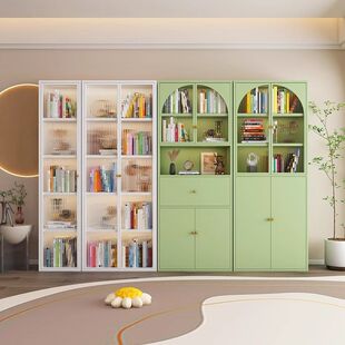 铁艺书柜家用玻璃门储物柜儿童收纳柜落地铁皮展示柜客厅置物书架