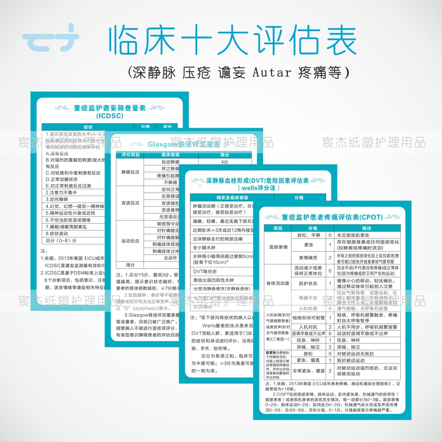 临床危险十项评估表昏迷镇静非计划性拔管疼痛肌力营养-支持定制