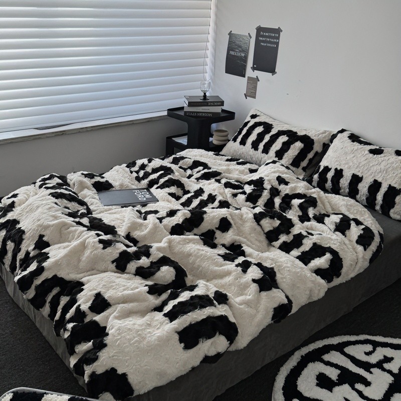 玫瑰多巴胺仿兔绒四件套秋冬保暖牛奶绒床单被套床上用品三件套家