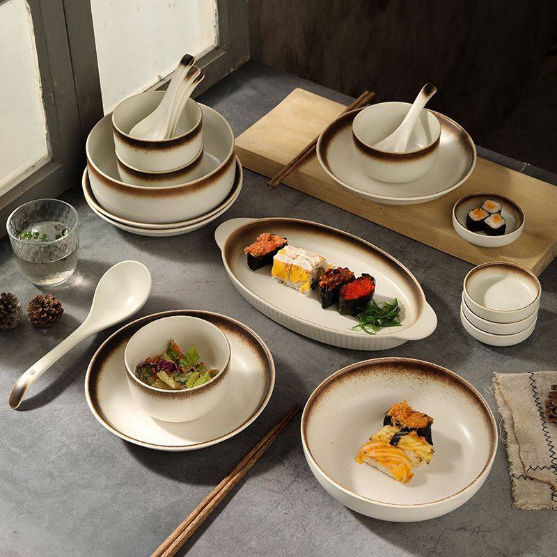 日式碗碟套装家用轻奢乔迁餐具陶瓷高级感碗具简约碗筷组合碗盘子,餐饮具,餐具瓷器套装,淘宝优惠券,粉丝福利购,淘宝优惠卷