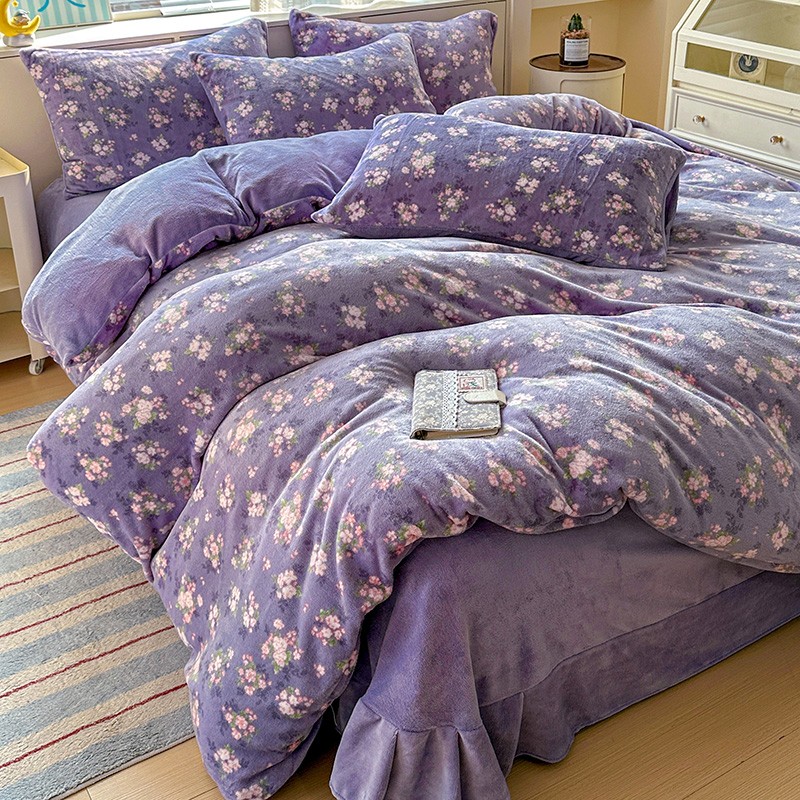 秋冬加厚双面印花牛奶绒四件套冬季加绒双面绒被罩床单床上用品