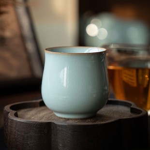 简匠汝窑天青釉开片可养玉兰杯主人杯