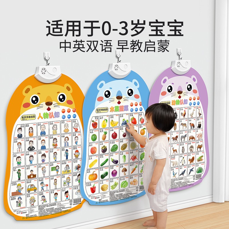 0-3岁有声早教挂图幼儿拼音字母表发声识字学习婴儿认知发音墙贴