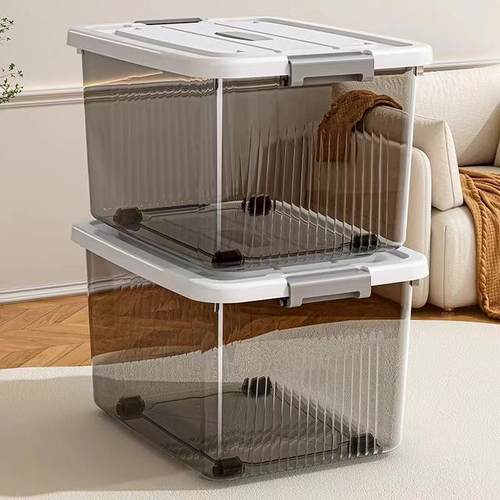 45*33*25cm带轮二件套透明收纳储物箱衣零食玩具饰品杂物整理箱