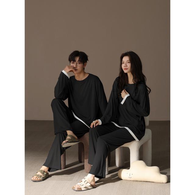 美家臣 莫代尔情侣睡衣春秋季新款长袖休闲简约男女套装家居服