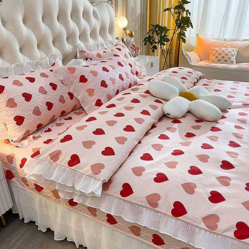 纯棉床盖四件套韩版花边全棉被套单件夹棉床单床裙三件套四季通用,床上用品,婚庆床品套件,淘宝优惠券,粉丝福利购,淘宝优惠卷