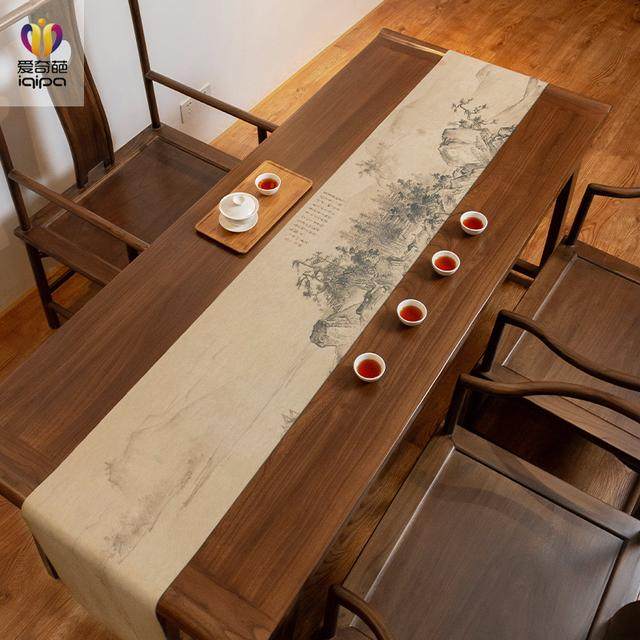 溪山清远图茶席新中式禅意茶桌垫布茶台桌布茶台布艺长条茶旗桌旗,居家布艺,桌布,淘宝优惠券,粉丝福利购,淘宝优惠卷