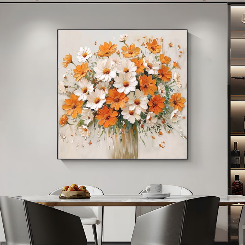 手工油画餐厅现代简约抽象高级感立体花卉肌理画美式轻奢玄关挂画图片