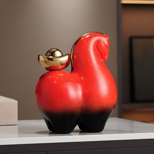 新中式陶瓷马上有钱复古唐马摆件红马黑马客厅玄关装饰工艺品