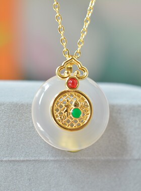 气质款~铜镶嵌玉髓平安环时尚吊坠20797-2