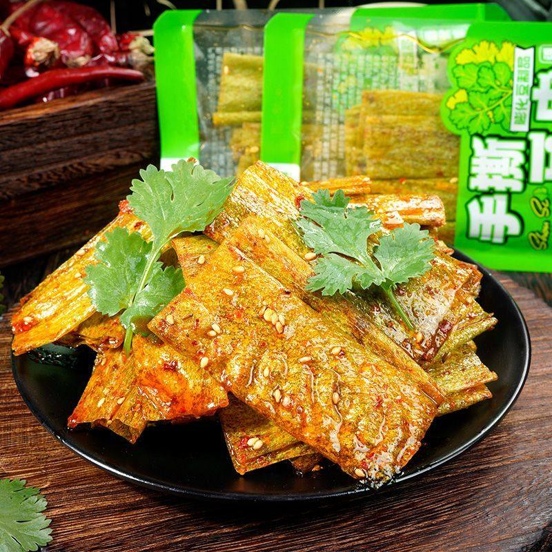 思乡山手撕豆皮香菜味香辣豆卷湖南特产零食辣条麻辣儿时豆皮卷