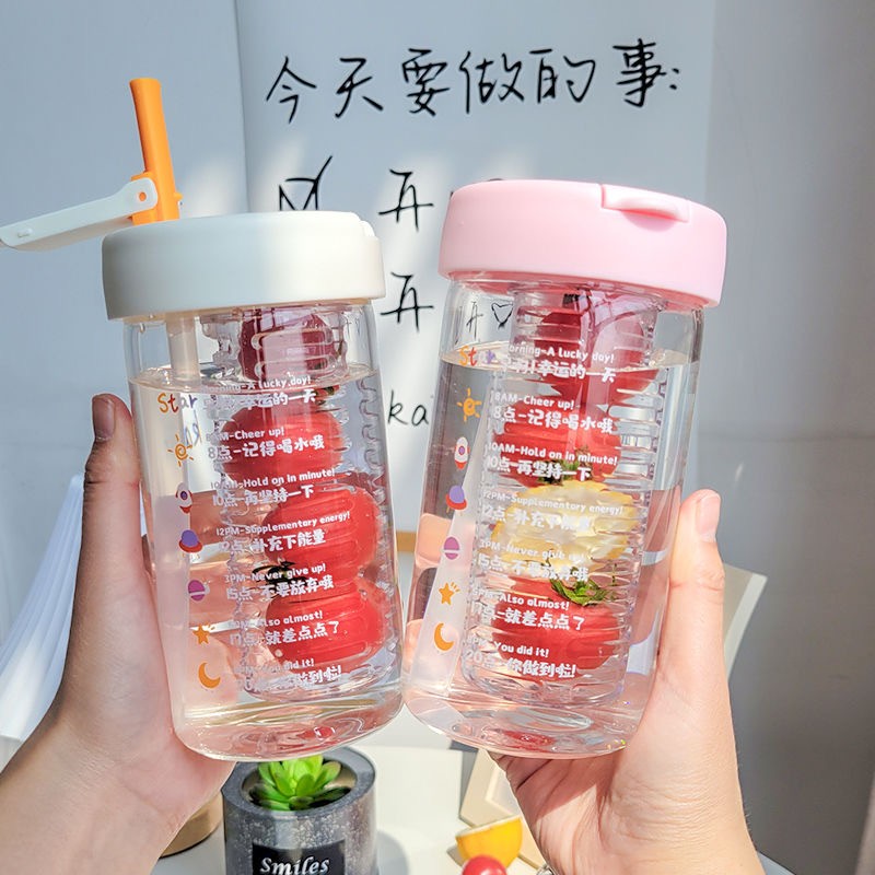 杯子网红爆款玻璃水杯女士专用耐高温大容量茶水分离高颜值花茶杯