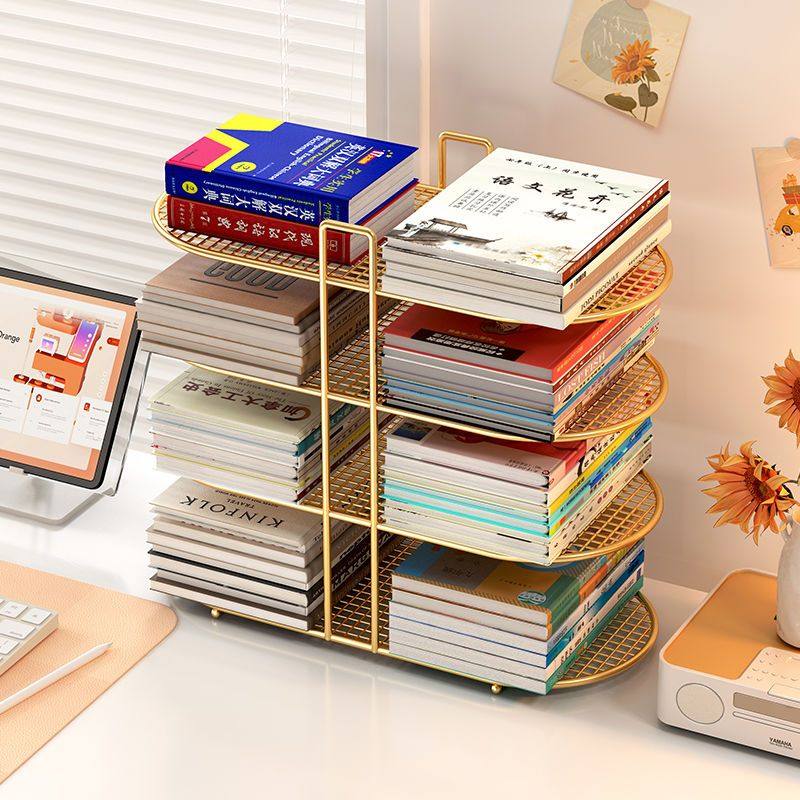 桌面收纳书架办公室置物铁艺学生开学书本整理桌上简易书立书报架