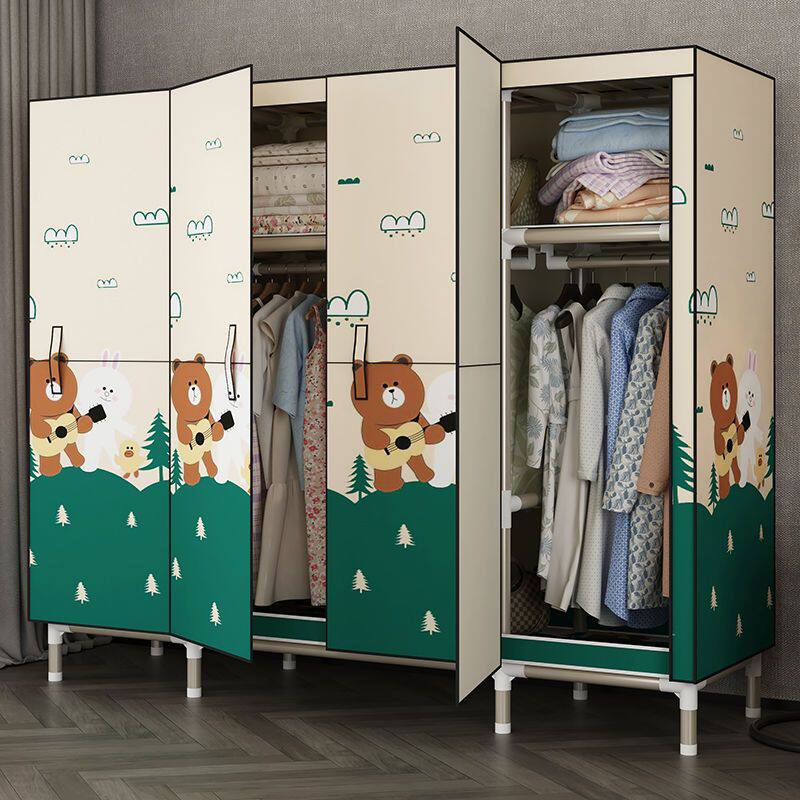 开门款简易布衣柜家用卧室全钢架加粗加厚钢管出租房结实耐用衣橱