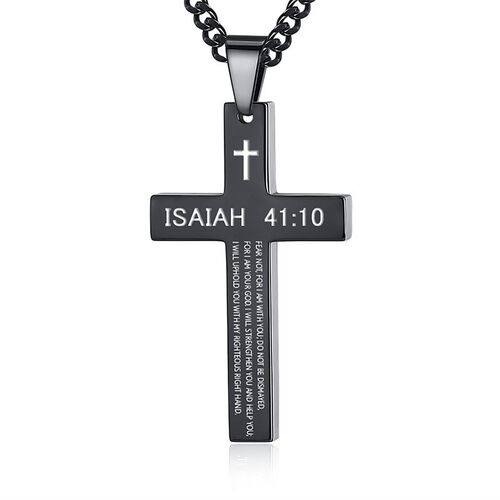Cross Necklace Stainless Steel Black Steel Color Melon Seed