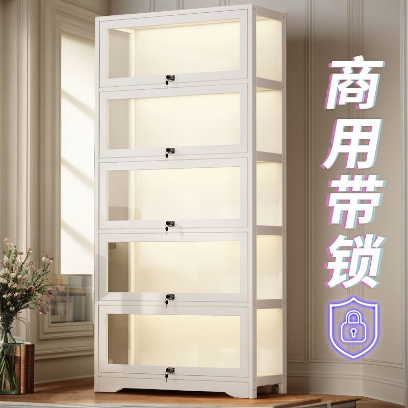 带锁展示柜非玻璃礼品手办收纳柜货架展示陈列柜吧唧展示柜落地