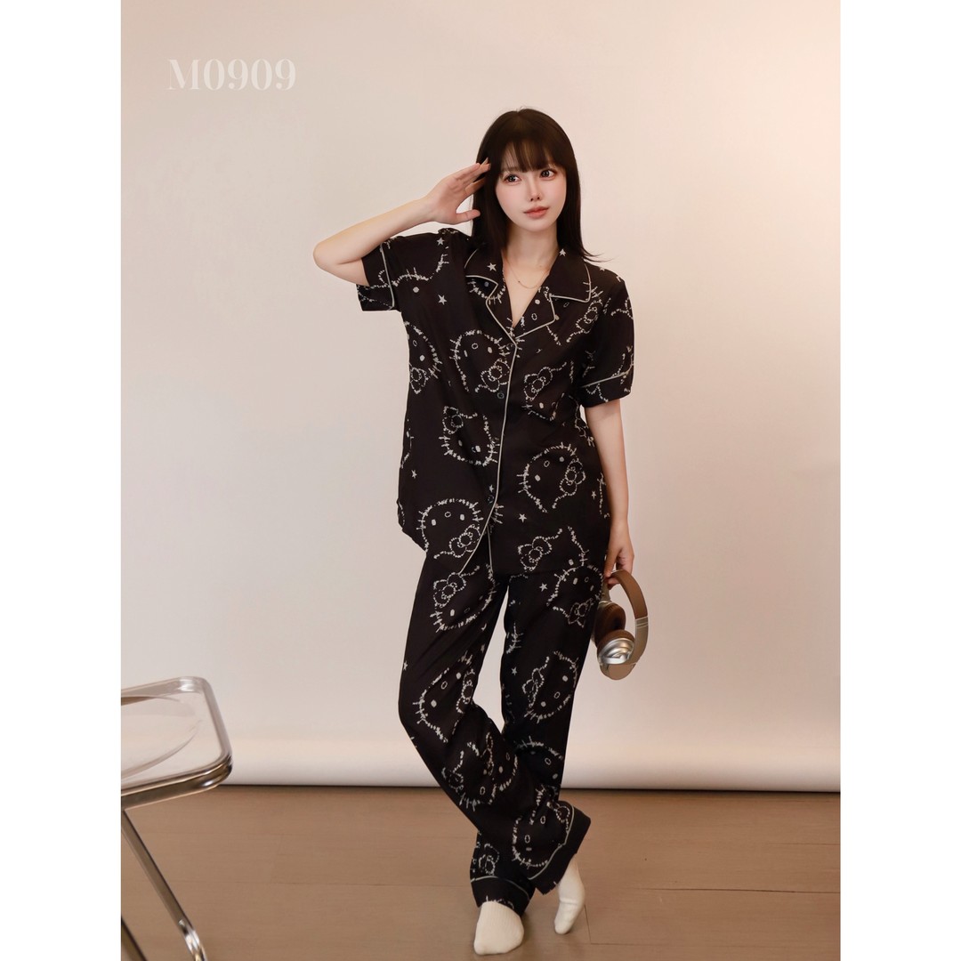 M0909黑色KT元素睡衣套装短袖短裤适合春夏秋冬季居家穿着
