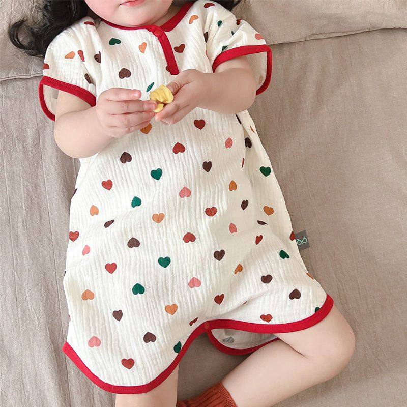 宝宝纯棉纱布连体睡衣夏季薄款婴儿防踢被睡袍女童短袖儿童睡裙男