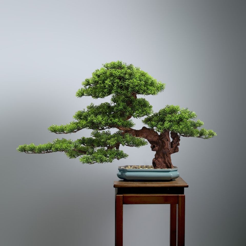 新中式仿真迎客松植物盆景松树摆件绿植假树室内玄关酒店软装造景