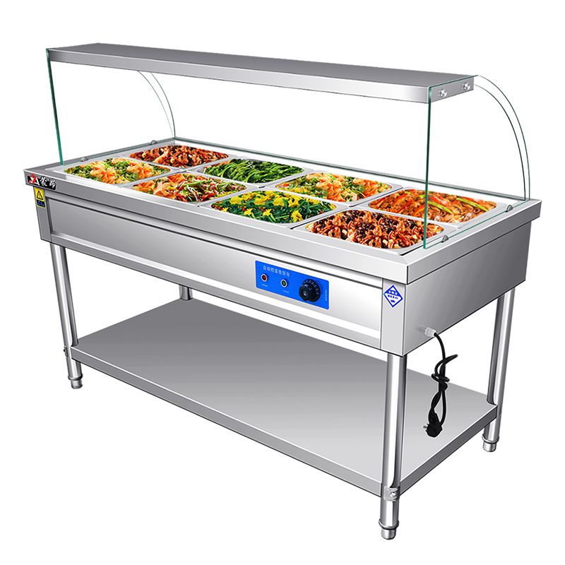 玻璃罩售饭台商用快餐保温台控温不锈钢食堂加热快餐车打菜池防尘