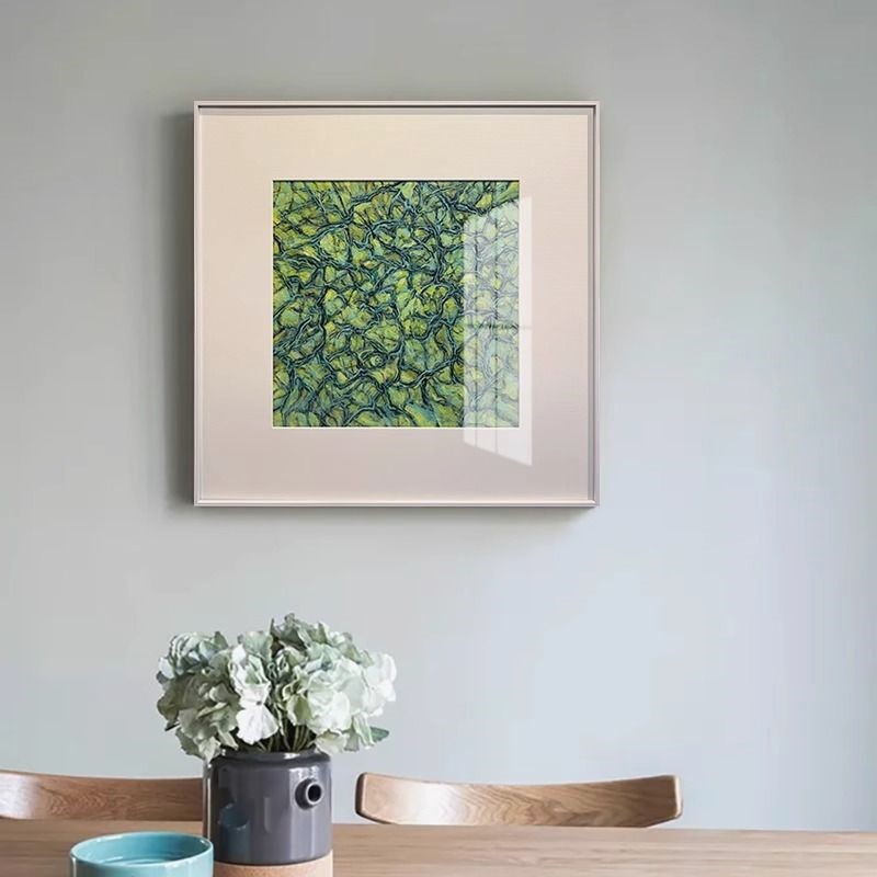 高清平面喷绘抽象油画《绿澜韵动》客厅简约风餐厅卧室挂画图片