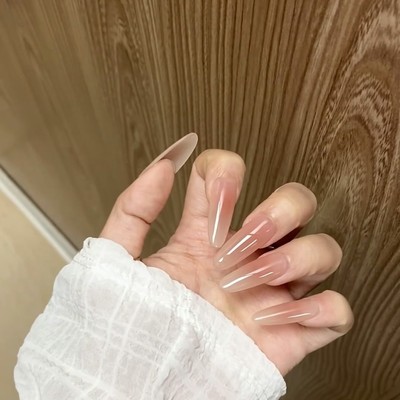 【素指】长椭圆纯欲华妃摸脸渐变美甲贴片手穿戴甲简约指甲贴中长