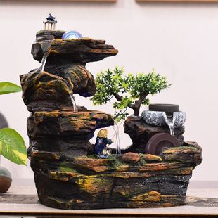 假山流水喷泉循环水招财风水轮摆件室内桌面转运球水车高山水景观