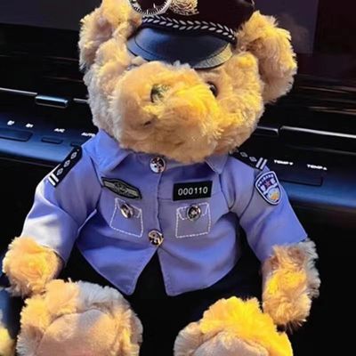 交巡警小熊小号交网红泰迪熊警察熊猫玩偶公仔铁骑机车熊毛绒玩具