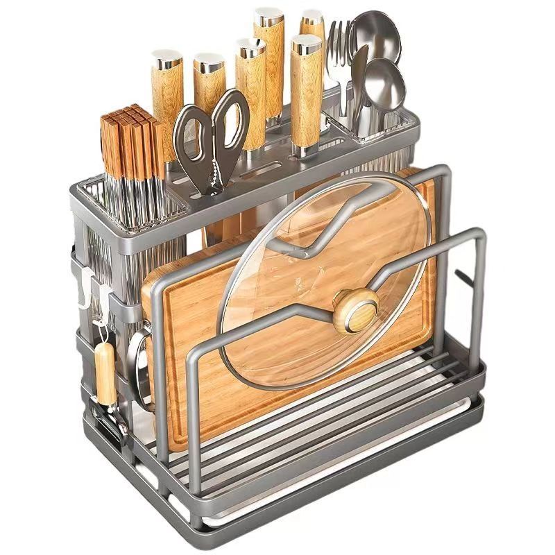 切菜板和菜刀置物架厨房刀架锅盖砧板抹布沥水多功能收纳刀具一体