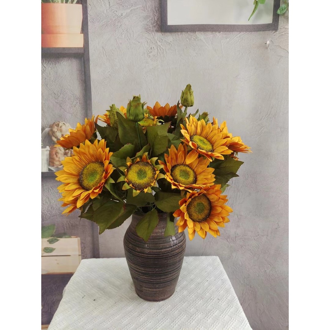 仿真13叉向日葵 客厅餐厅书房床头柜茶几田园风摆件