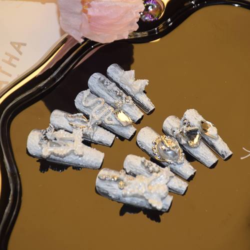 手工穿戴甲贴片成品复古巴洛克石膏胶十字架新款高级公主风