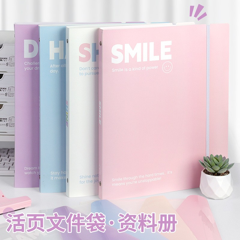 A4活页文件夹外壳内置透明粘贴文件袋多孔学生办公资料册收纳hs29