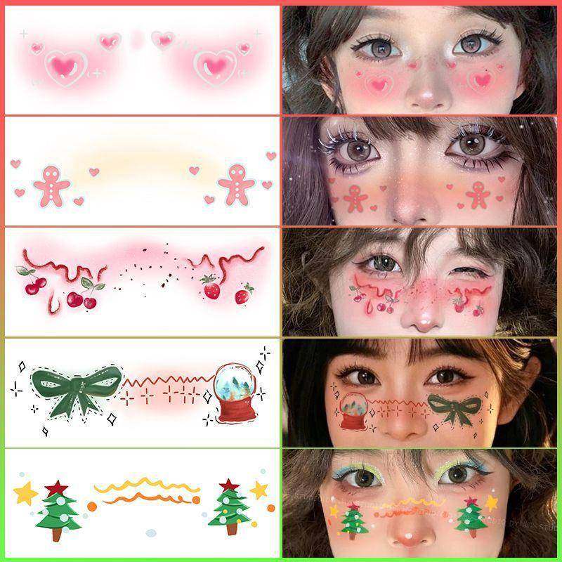 圣诞节甜美蝴蝶结腮红妆容脸贴氛围感可水洗派对可爱高颜值oi61