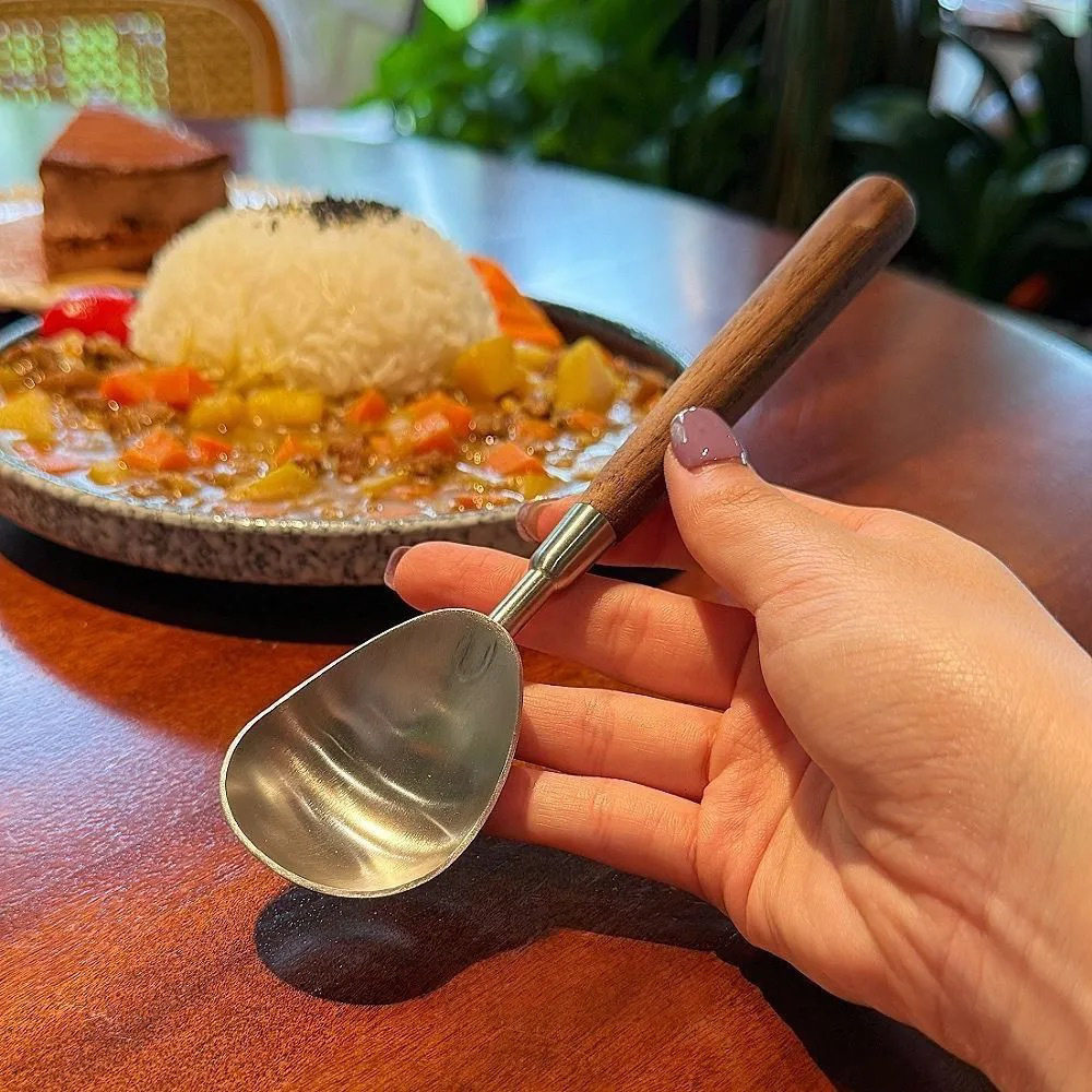 不锈钢仿胡桃木柄水果挖球勺