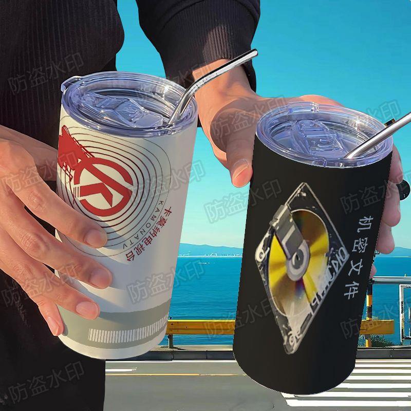 暗区突围水杯暗区突围卡片保温杯带吸管咖啡杯高颜值随手便携304