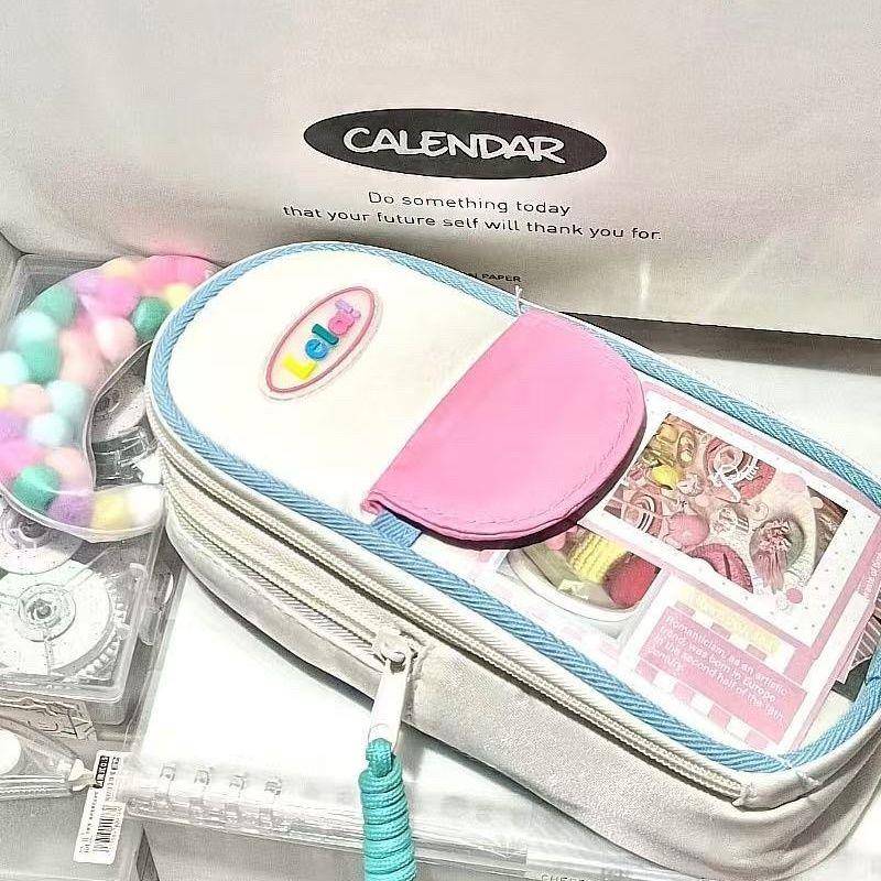 日系角落生物绝版双层笔袋ins可爱帆布网纱大容量文具收纳袋学生