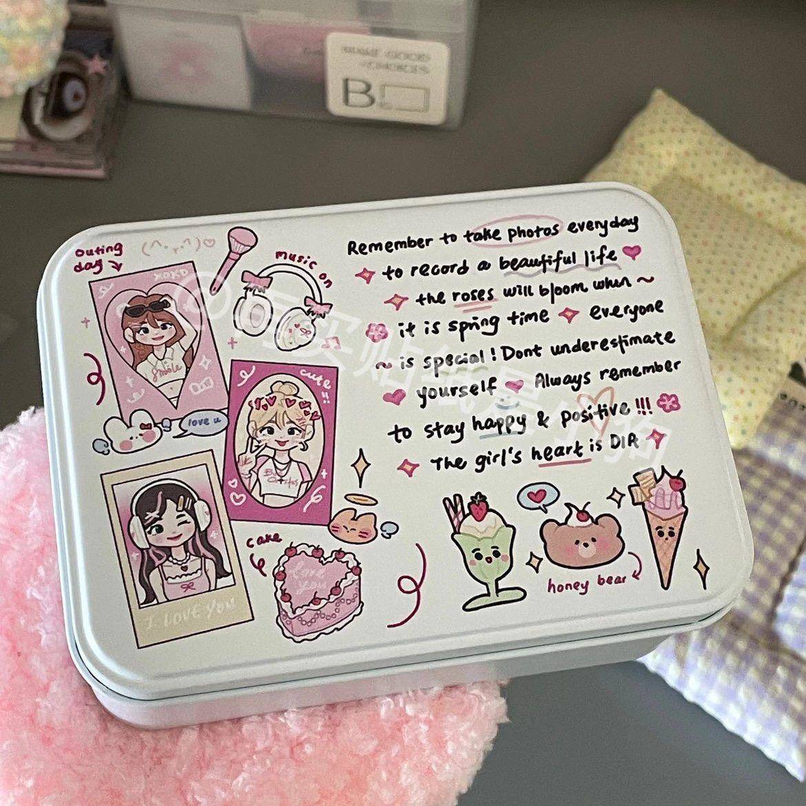 芭莎少女梦幻小卡贴纸小铁盒收纳盒ins高颜值素材卡膜桌面收纳盒