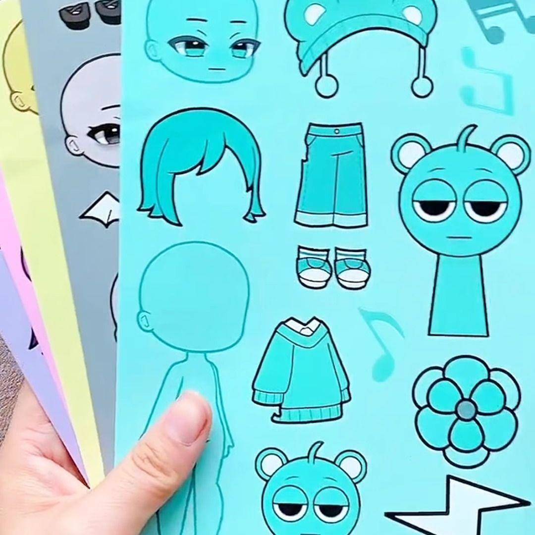 节奏盒子腐败Sprunki贴纸女孩换装贴画玩具益智手工DIY解压材料