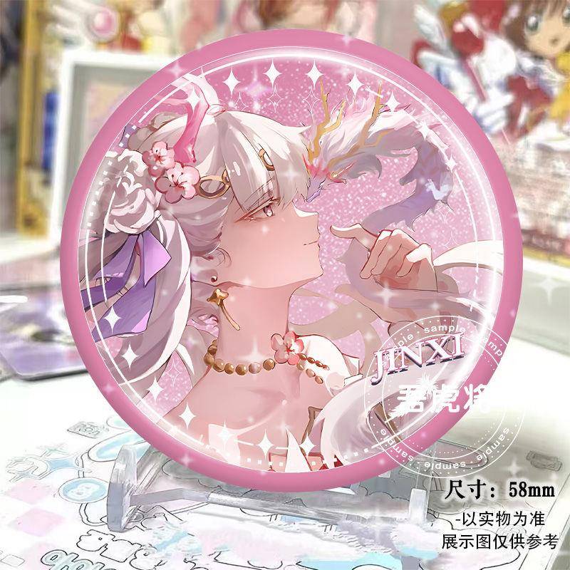 鸣潮今汐新款皮肤桃夭灼灼镭射吧唧马口铁银葱细闪徽章谷子收藏品