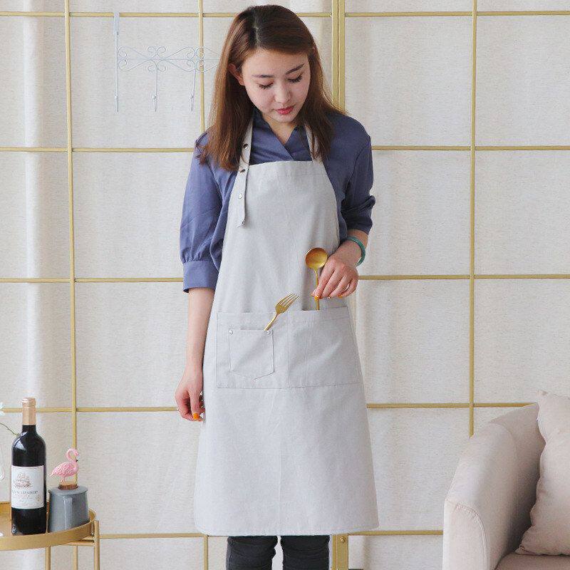 棉道简约棉麻家用厨房做饭围裙后厨餐厅咖啡店员工工作服工厂批发