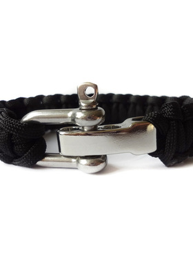 户外应急手绳 七芯伞绳手链 不锈钢可调节钢扣救生手链 U扣手链