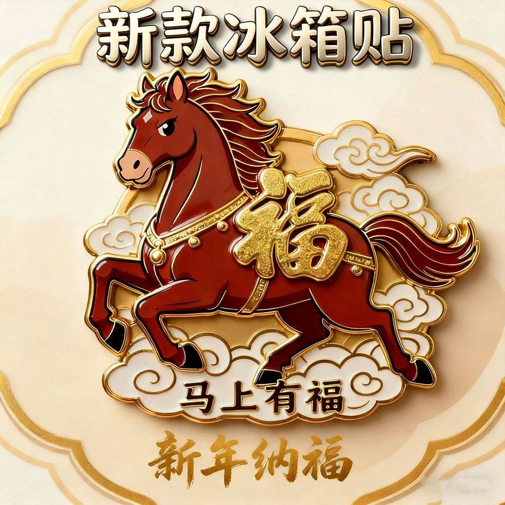 2026马上有福磁吸冰箱新年创意密度板2026马年冰箱贴