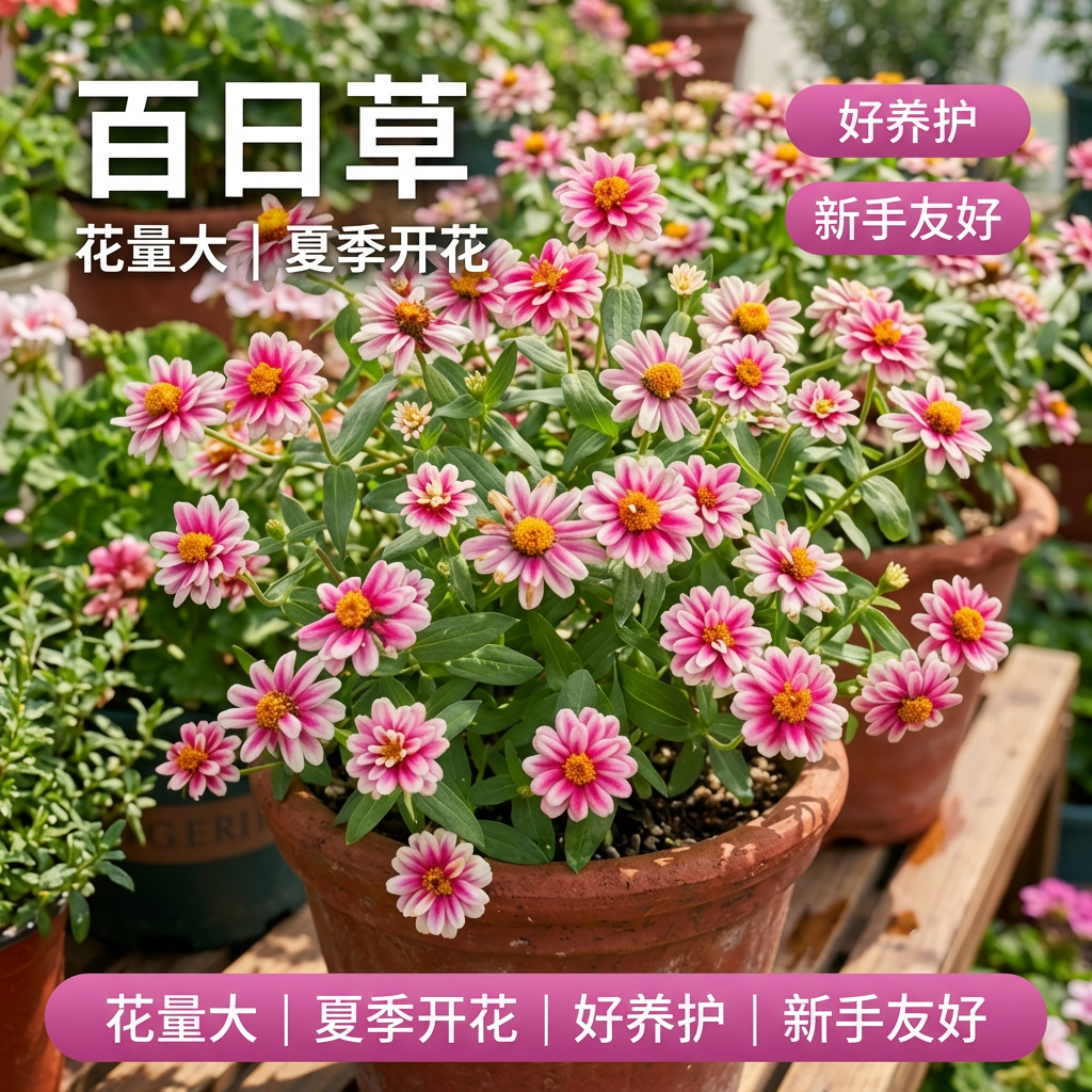 百日草盆栽带花苞阳台庭院爆花植物花期长花量大百日菊大花苗好养