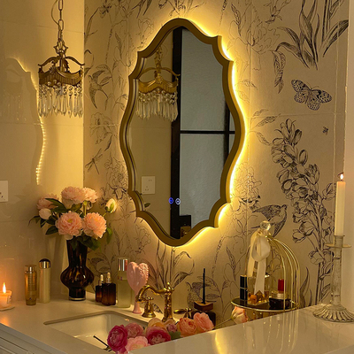 法式椭圆木制智能带灯LED壁挂镜