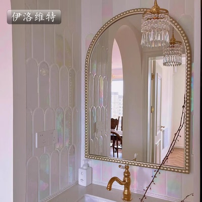 法式复古珠点装饰触控带灯镜子