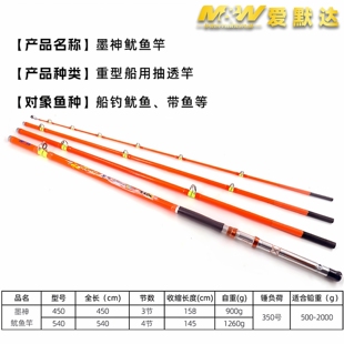 MW深海船钓鱿鱼竿重型带鱼竿透抽竿底钓竿5.4米350号多节3节4节竿