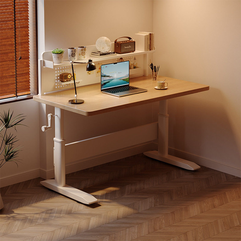 升降桌实木电脑桌轻奢现代书桌卧室学习桌学生家用简易办公工作台