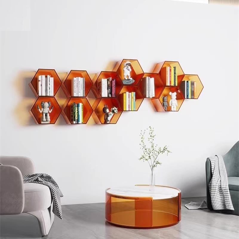 背景墙亚克力六边形储物架展示架