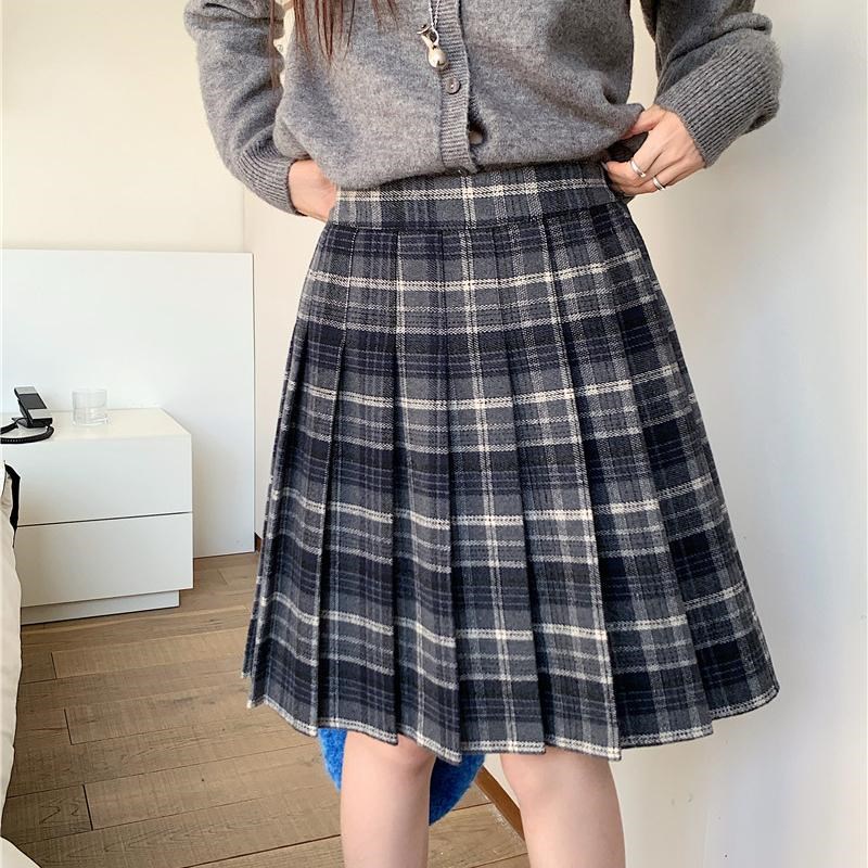 毛呢短裙百褶裙大码格子半身裙女秋冬高腰防走光学院风中裙打底裤