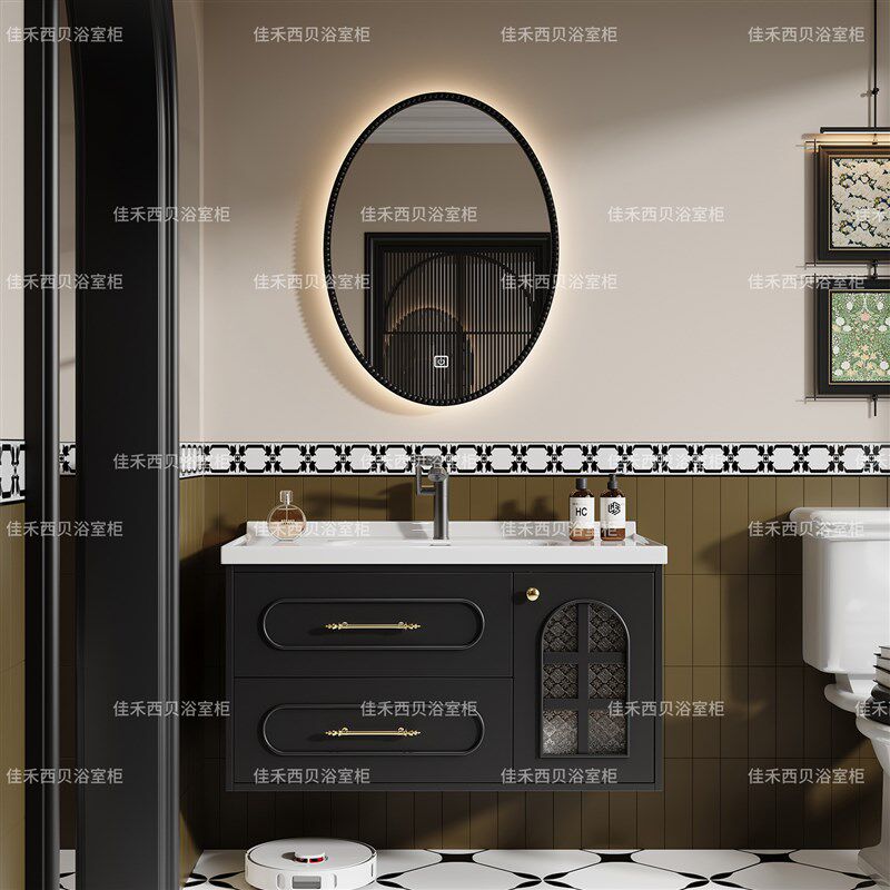 优选覆古浴室柜组合卫生间陶瓷一体盆轻奢洗漱台实木洗Z脸池洗手.